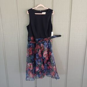 Eliza J Floral Organza Dress Plus Size 22W Women Feminine Sleeve Belted